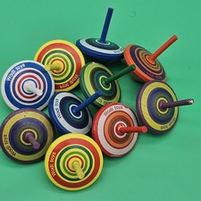 Wooden small gyroscope, 10 Pcs/set Handmade Painted Wood Spinning Tops