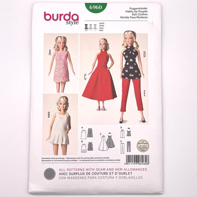 Burda 6960 Sewing Pattern 4 Outfits for 11.5'' Doll Clothes Dress Pants Top Uncut