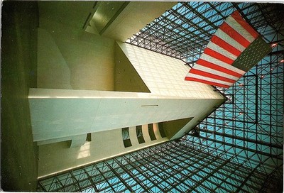 Boston MA John Hancock Tower Pyramid Atrium American Flag Postcard 1984