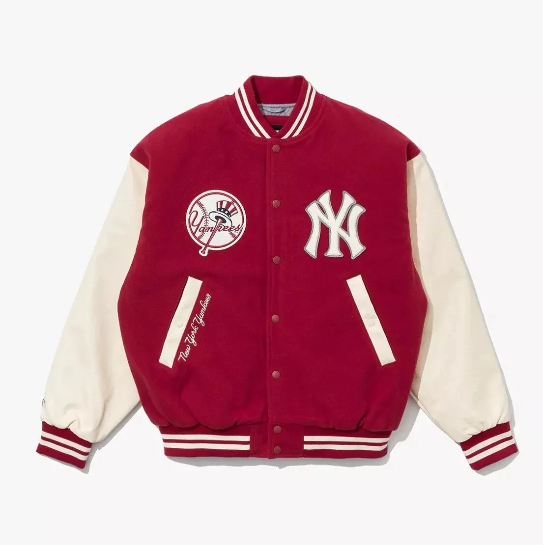 New York Yankees Varsity Jacket – Red / White Wool & Leather Bomber Style Coat