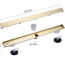 Rainlex 36" Stainless Steel Linear Shower Drain Tile-in Cover, Brushed Gold