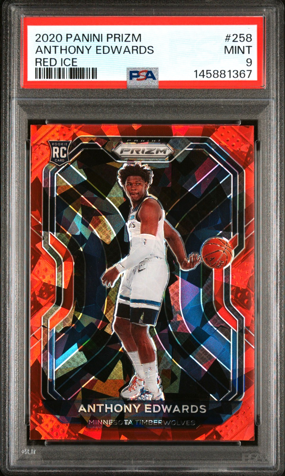 ANTHONY EDWARDS 2020 PRIZM RED ICE ROOKIE RC #258 PSA 9 MINT! T-WOLVES 145881367