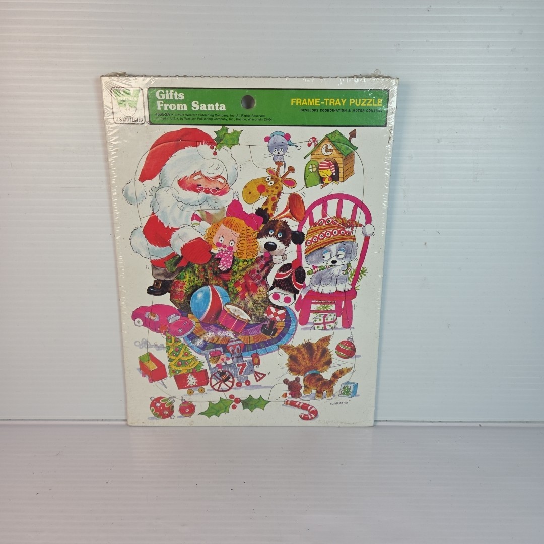 SEALED Vintage 1974 Gifts From Santa Christmas Whitman Frame-Tray Puzzle #4505 - Thumbnail 1