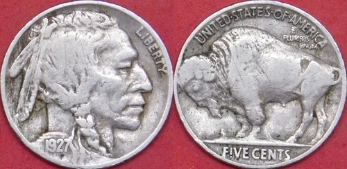 Fine 1927P US Buffalo 5 Cents