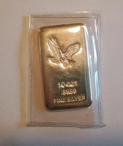 10 oz .9999 Fine Silver American Bald Eagle Cast Poured CNT Mint Silver Bar