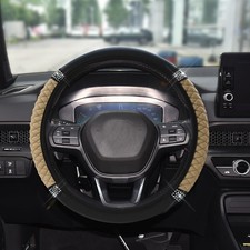 Bling Soft Leather Steering Wheel Cover, 15 Inch Colorful Rhinestones Auto El...