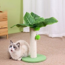 Cat Scratching Post 12.6in High 9.8in Base Hanging Balls Green Leaves Sisal Hemp