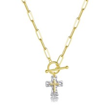 Chunky Cross Necklace for Women, 14K Gold/Silver Plated Statement Paperclip C...