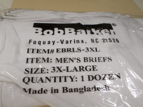 Bob Barker Mens Plus Size 3XL-Large Briefs White Package Of 12 Underwear - Picture 4 of 7