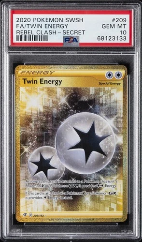 2020 POKEMON SWORD & SHIELD REBEL CLASH SECRET #209 FULL ART/TWIN ENERGY PSA 10