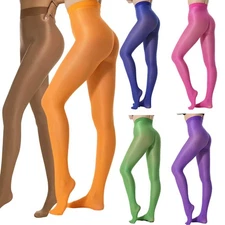 Black Pantyhose for Women Satin Smooth Tights Metallic Glossy Shiny Plus Size