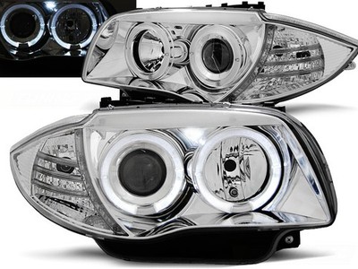 Headlights for BMW 1 Series E81 E87 2004-2010 2011 VR-1197 Angel Eyes Chrome