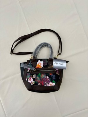 Del Mano Handbags NWT Black and Brown Faux Leather Floral Purse