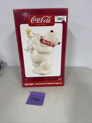 Coca Cola cookie jar with Polar Bear and Baby Cub yellow star New Family RARE