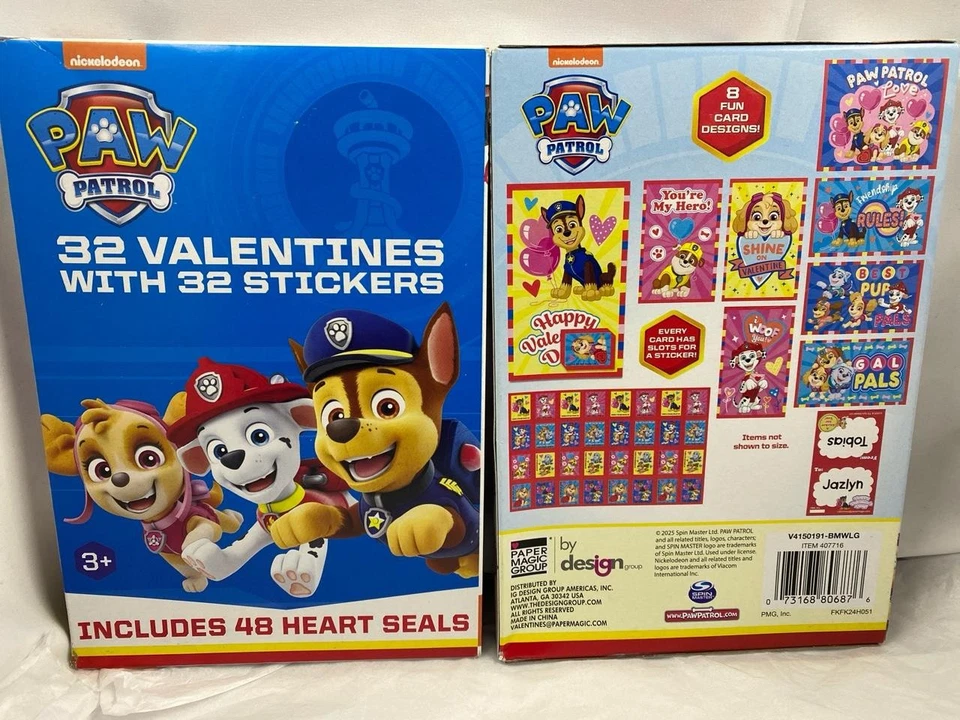 6 cajas de 32 tarjetas infantiles de San Valentín Patrol 32 pegatinas y 48 sellos de corazón Foto 2 de 4