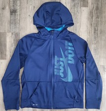 Nike Dri Fit Hooded Jacket Boys Size XL Blue Fleece Full Zip Sweatshirt Logo