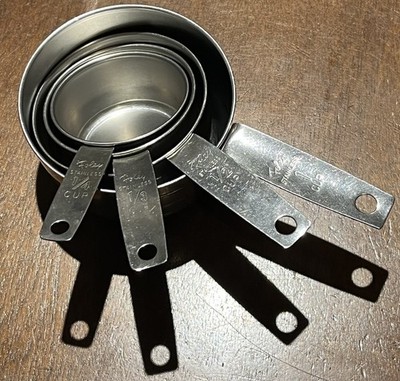 Vintage Foley Stainless Steel Measuring Cups Set 4 Pc Nesting 1 Cup 1/2 1/3 1/4