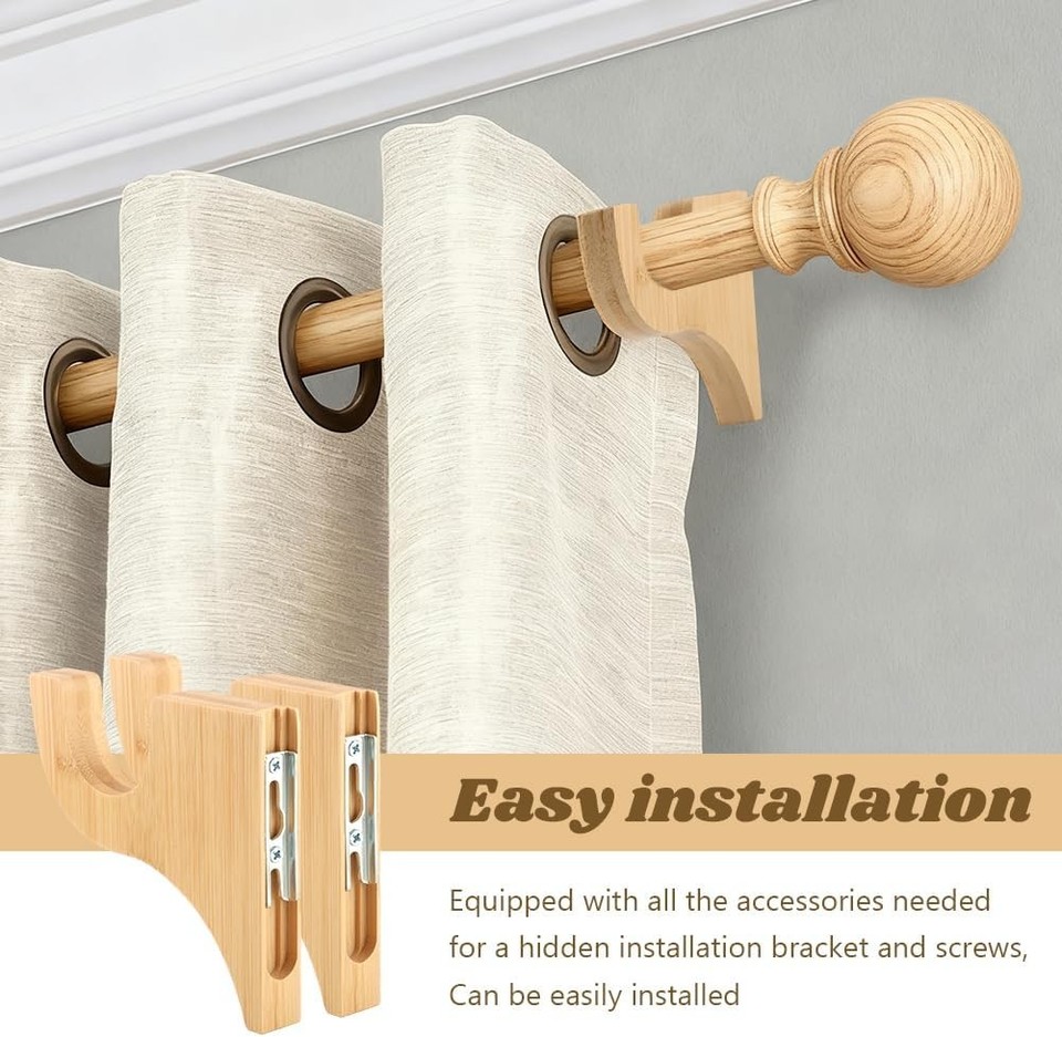 2 Pack Wooden Curtain Rod Brackets for 2