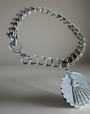 Vtg DANECRAFT Dbl Link SS 925 Bracelet & Bride Disc Charm 7.25 