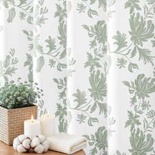 Green Floral Cotton Cottage Shower Curtain, 72" W X 72" L  Boho Farmhouse Showe