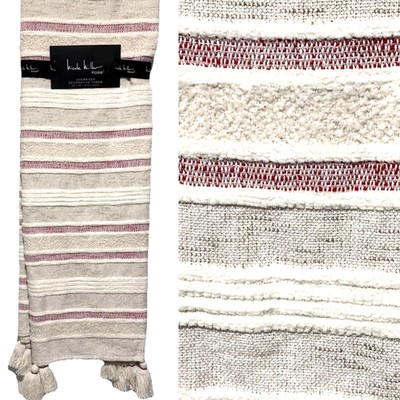 Nicole Miller Woven Texture Boho Throw Blanket Tassel Red Gold Christmas Holiday