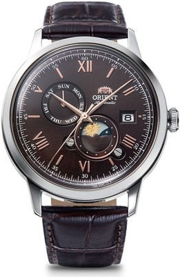 Orient Bambino Sun & Moon Automatik Brown Dial Leder Herrenuhr RA-AK0804Y30B