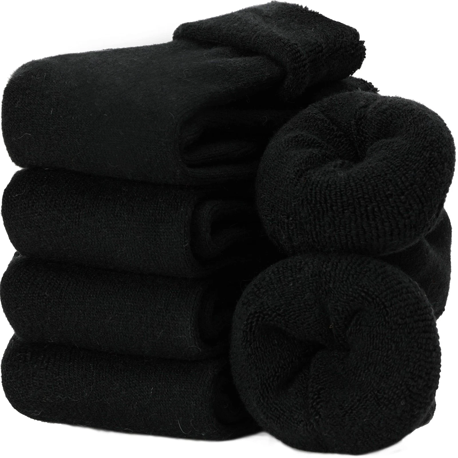 EBMORE Merino Wool Boot Socks Warm Thermal Winter One Size, Black(5 Pairs)