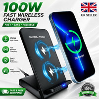 100W Fast Wireless Charger Stand Dock For iPhone & Samsung Android Phone New UK
