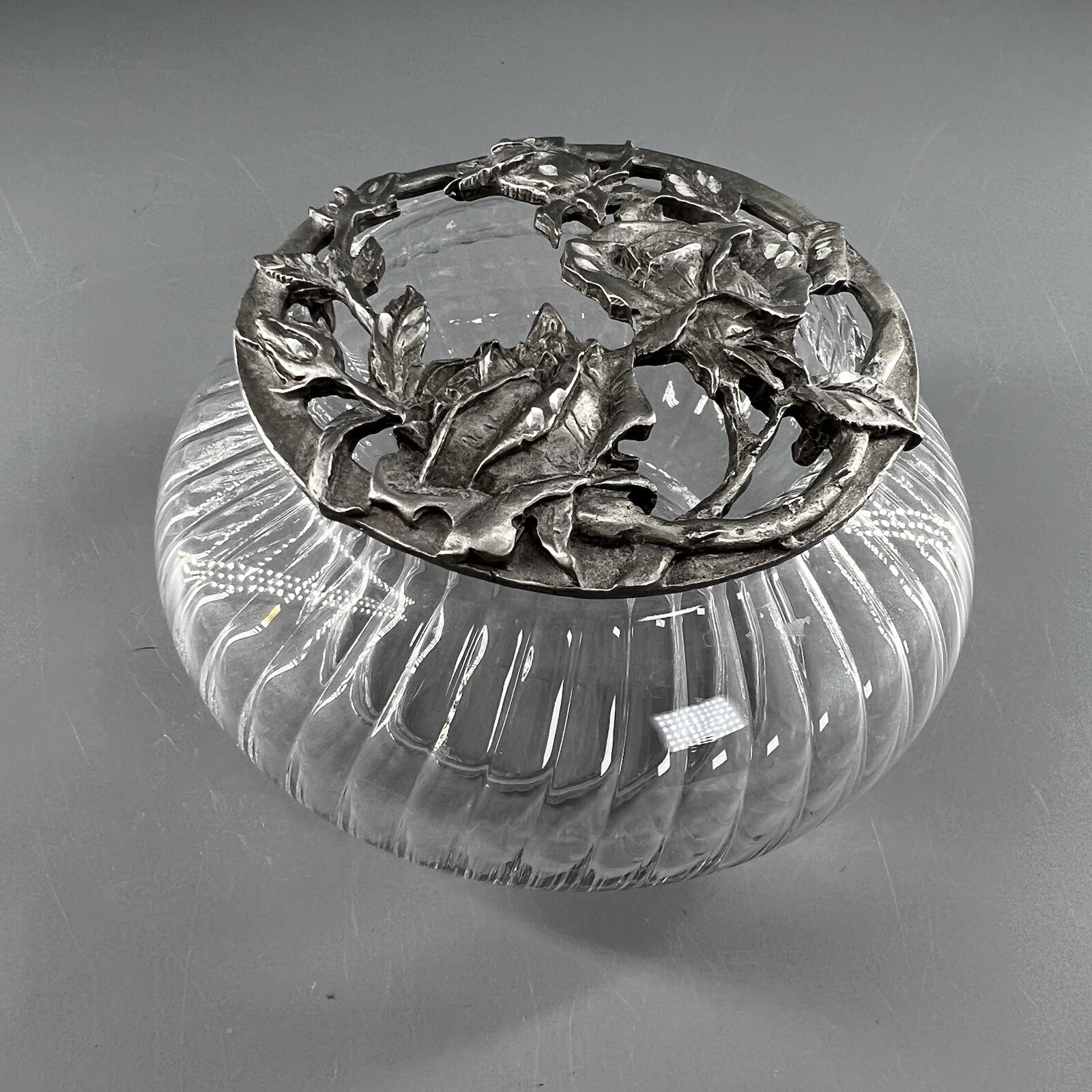 Vintage 1990 Rawcliffe Pewter Top Roses Lid on Glass Potpourri Bowl Jar