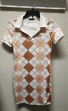Brown & White Diamond Print Collared Dress - M - NEW
