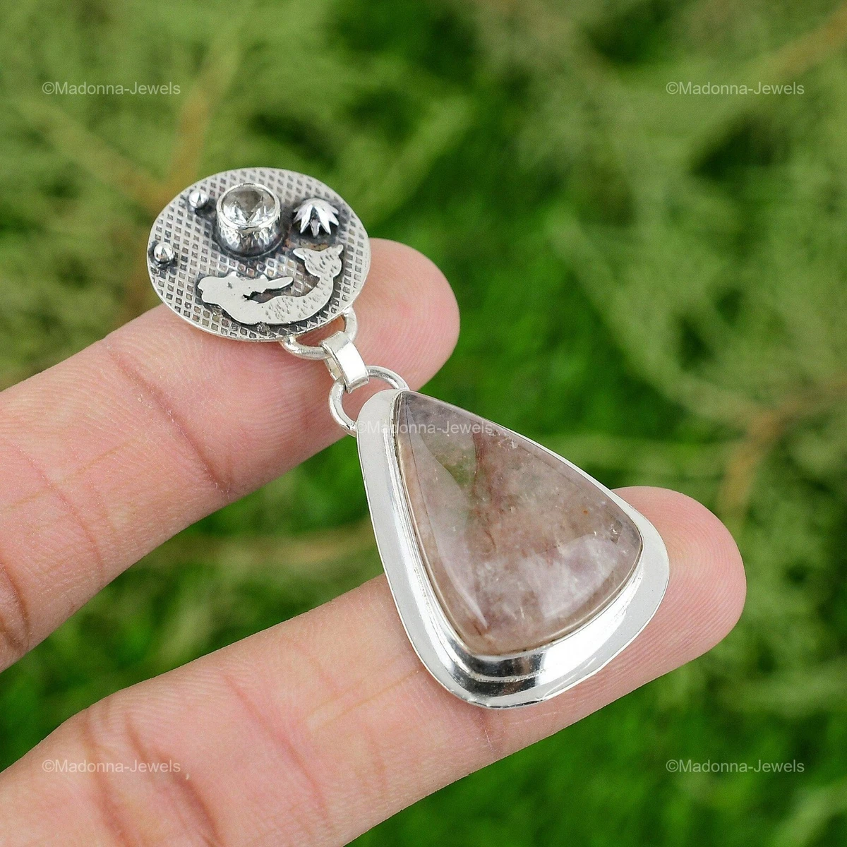 Natural Elestial Quartz Gemstone 925 Sterling Silver Pendant