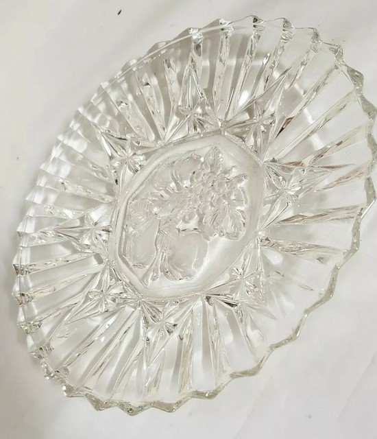 Crystal Serving Salad/Snack Plate With Inlaid Fruit Design Pattern 8