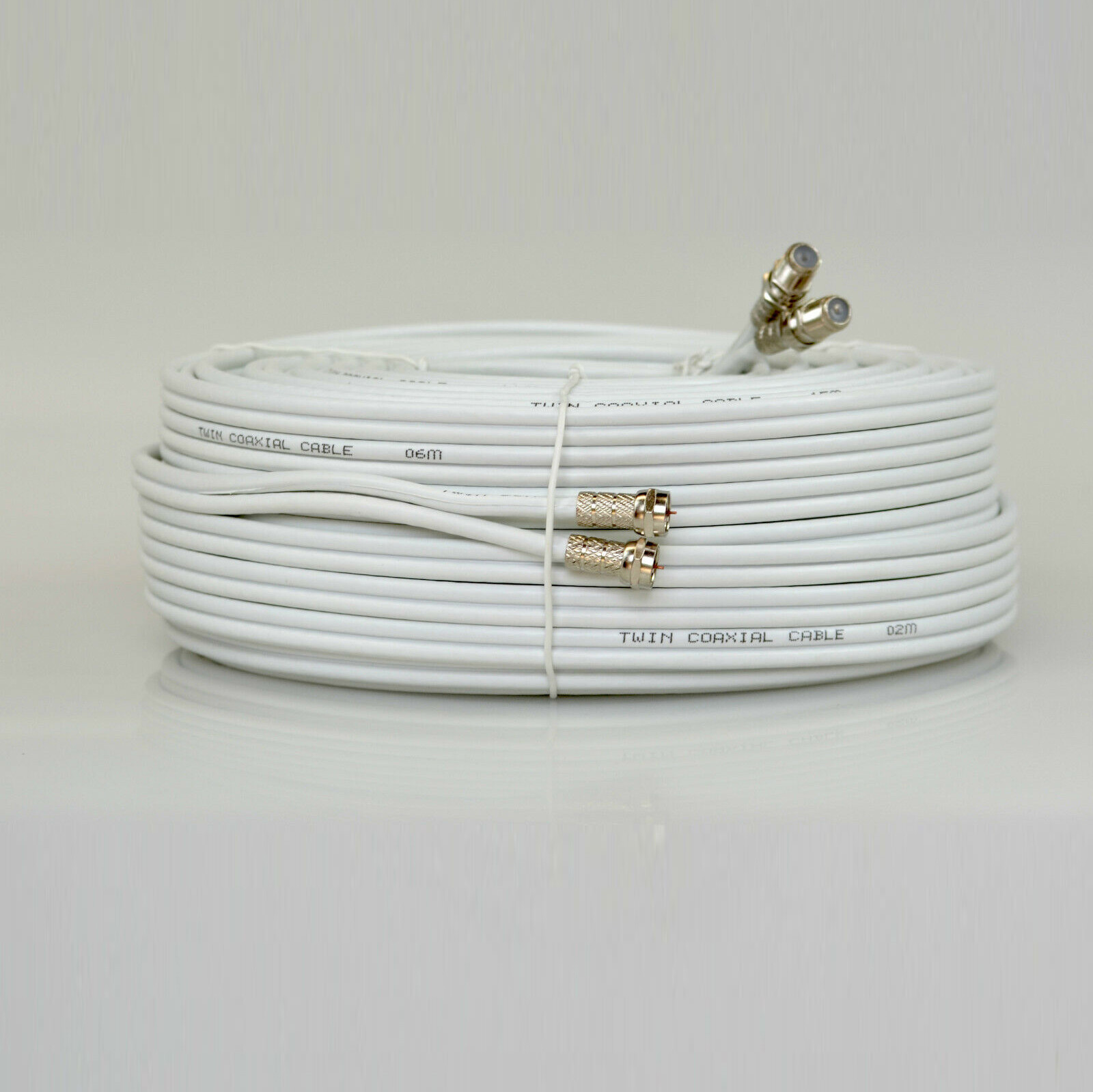 5m White Twin Satellite Shotgun Extension Coax Cable For Sky + HD Freesat