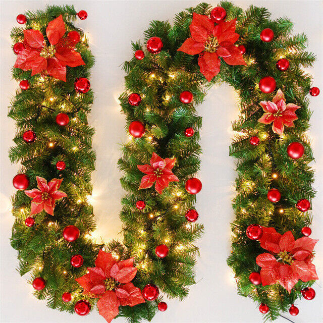 9ft Pre-Lit Holiday Christmas Garland with Light for Stairs Fireplace decoration
