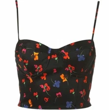 TOPSHOP BLACK FLORAL BRALET CORSET CROP TOP BLOUSE WITH BACK ZIP and STRAPS NEW