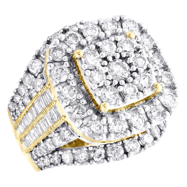 10K Gelbgold Baguette Diamant Verlobungsring Abgerundetes Quadrat Halo Mitte 5-image