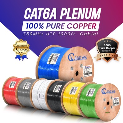 Cat6a 1000ft Plenum Pure Copper UTP Cable Ethernet Network Wire 10G 23AWG Colors