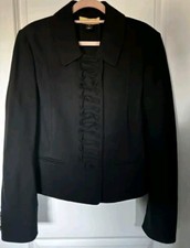 ST. JOHN Jacket Size M Black snap closure ruffle front Sz 10P Excellent