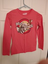 Vintage Tom And Jerry Best Friends Forever L 10-12 Pink Long Sleeve Shirt Old