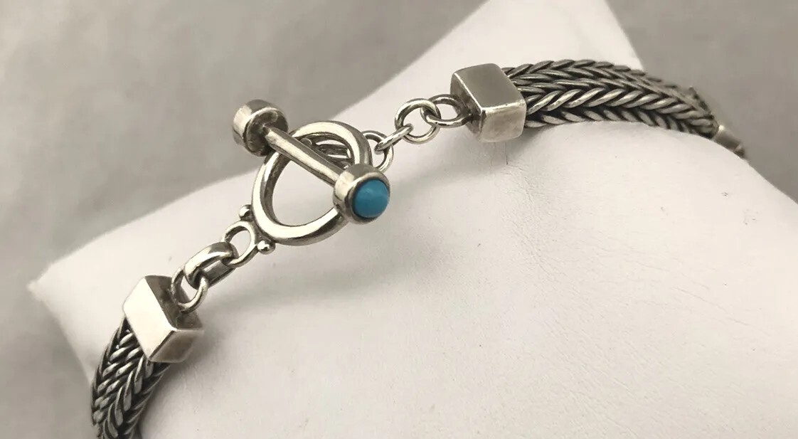 Solid Sterling Silver Engraved Carved Beaded Turq… - image 8