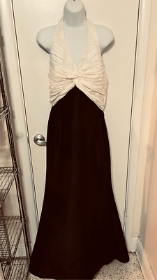 Cachet Formal Maxi Dress White Gauze Halter top Black satin bottom SZ 8  Beautifu | eBay