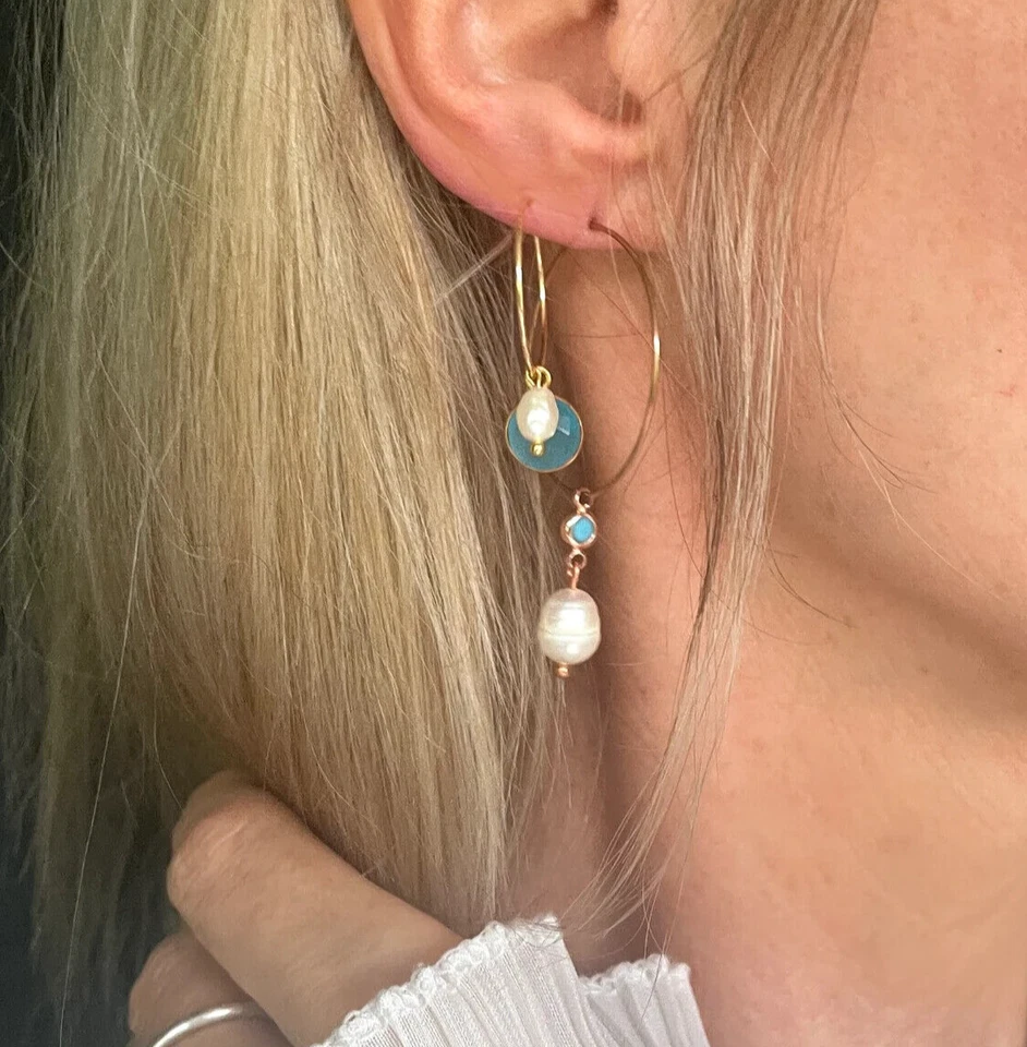Creole Perlen Ohrring türkis Süßwasserperle Geburtstag Geschenk Frau Freundin - Bild 2 von 4