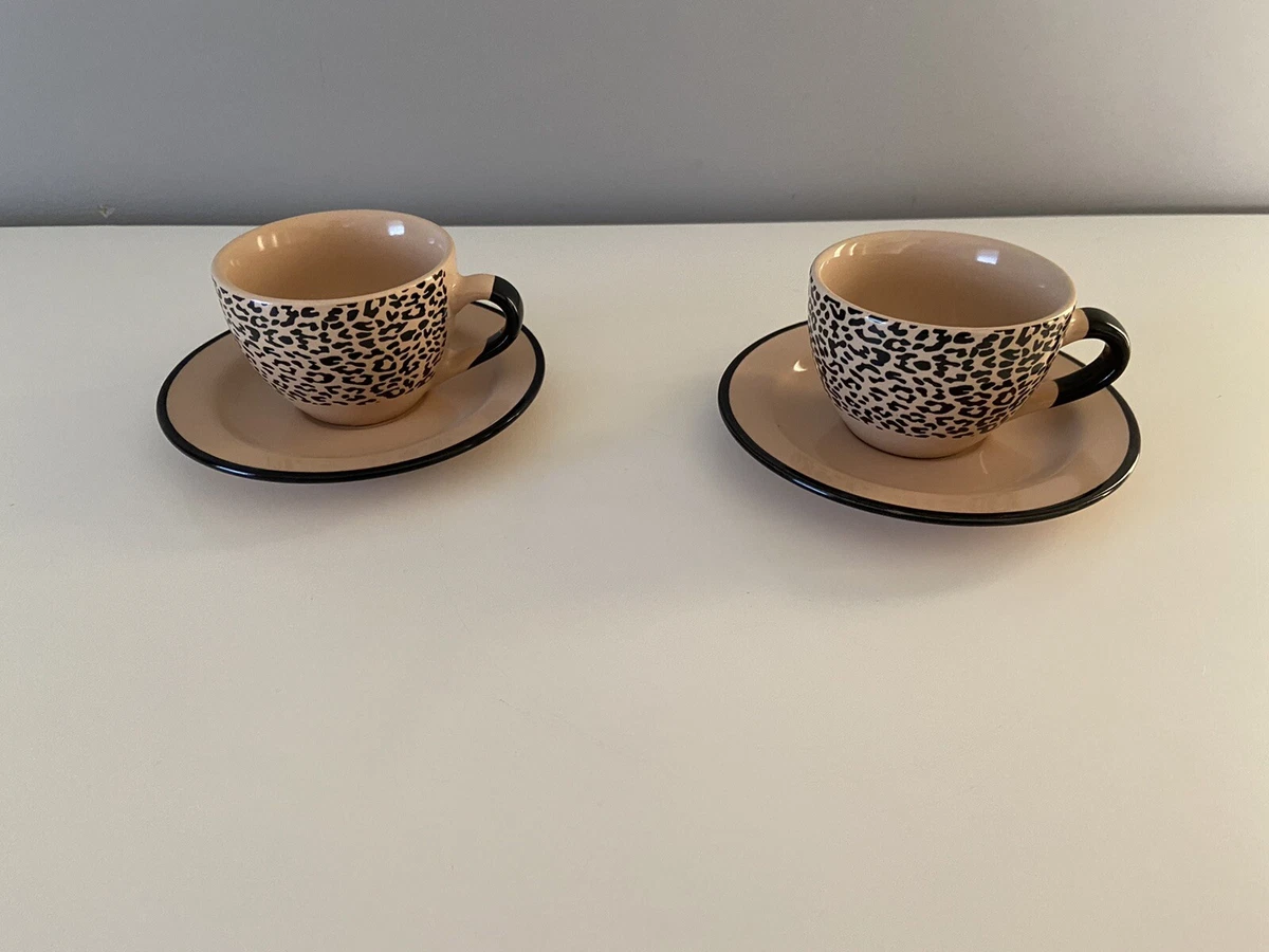 2 Cheetah Leopard Print Teacups Saucers Ceramic Tiny READ EUC | eBay