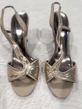 NINA Gold ColorSequin 3.5" Heels Open Toe Sandals 7.5 Wedding Prom EUC Slingback