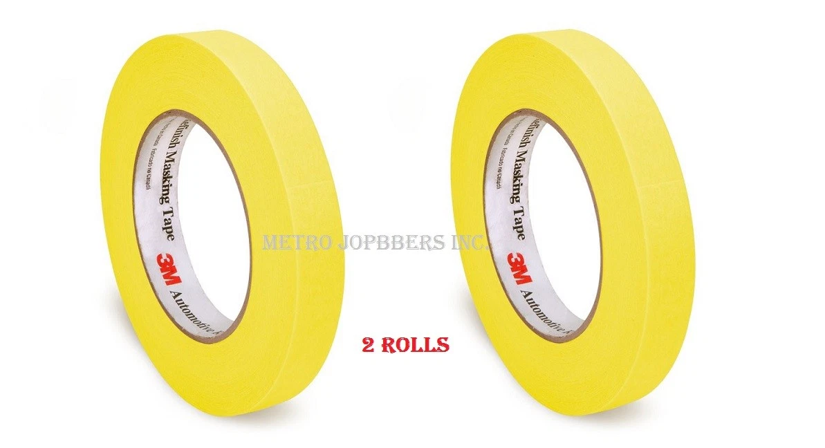 2 Rolls 3M 06652 3/4 Inch Autobody Yellow Automotive Masking Tape 6652