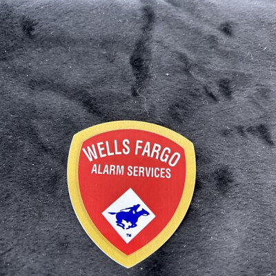 VINTAGE WELLS FARGO ALARM SERVICES Double Sided STICKER-2-1/4 X 2-1/2INCHES A1A