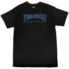 Thrasher Magazine OUTLINED SKATE MAG LOGO Skateboard T Shirt BLACK w/BLACK Logo
