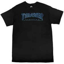 Thrasher Magazine OUTLINED SKATE MAG LOGO Skateboard T Shirt BLACK w/BLACK Logo