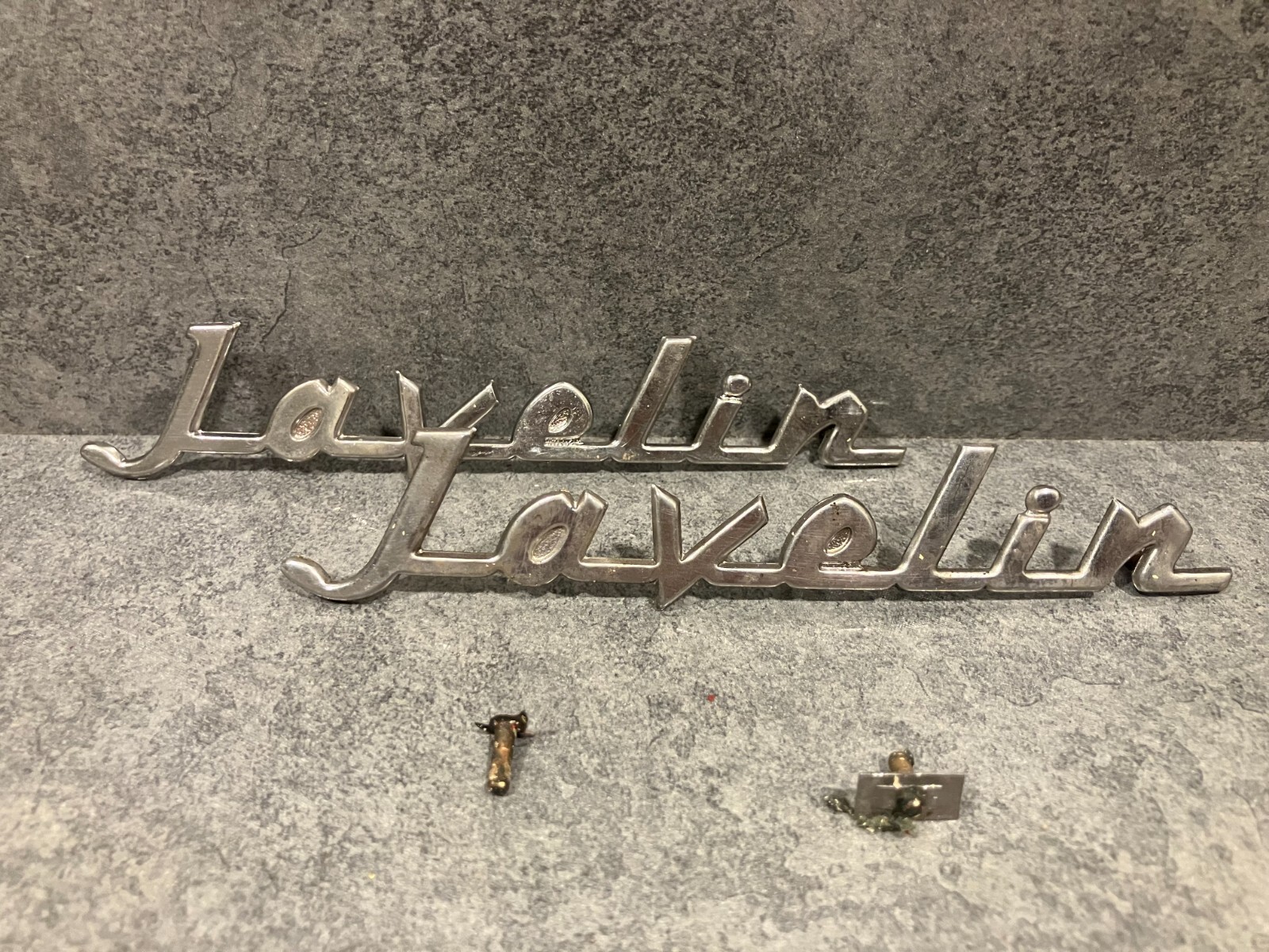 Two Vintage 1956 30 HP Johnson Javelin Outboard Boat Motor Cowl Name