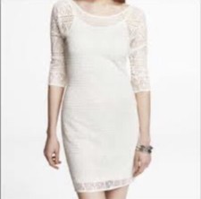 Express Women’s Off White Boho Festival Geometric Lace Dress Slip Liner SZ LRG